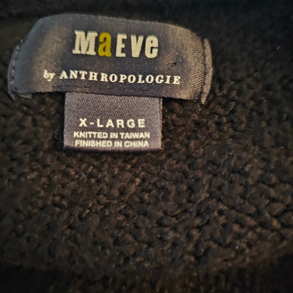 177. Maeve by Anthropologie Puff-Sleeved Black Sweater Cotton Long Sleeve XL - Picture 5 of 8